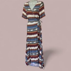 Stetson Blue and Brown Striped Midi Dress